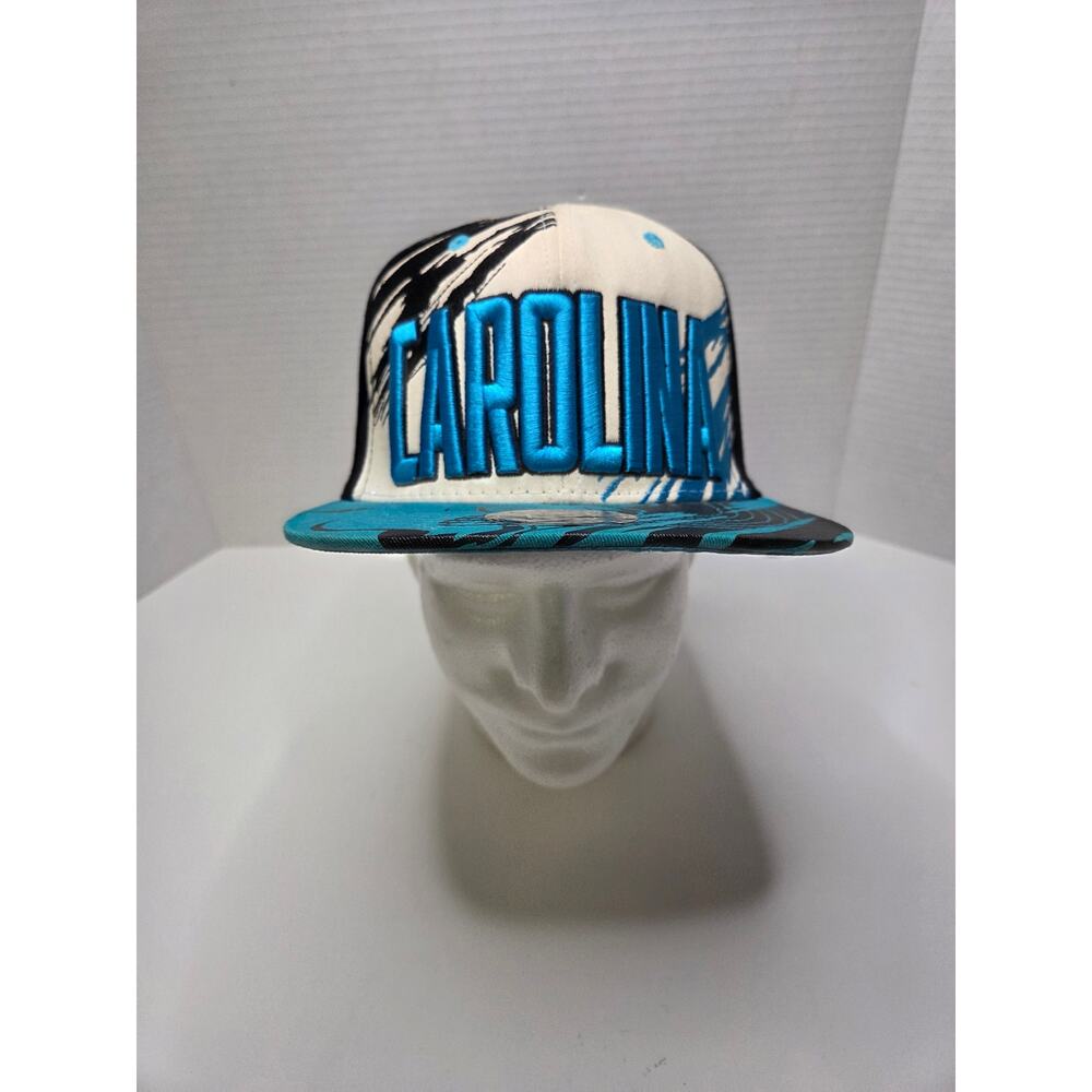M Fashions Carolina‎ Snapback Hat Black Blue White Script Flat Brim Mens Cap